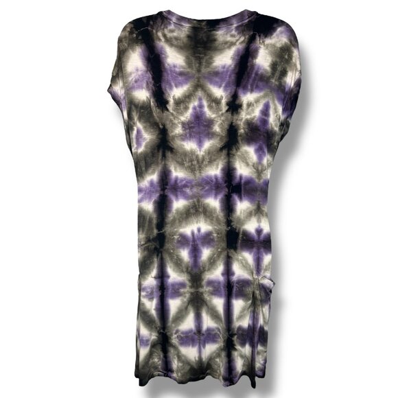 Lucky Brand Tie Dye Swimsuit Cover Up Dress Purple & Gray V-Neck Cap Sleeve Beac - Picture 2 of 6